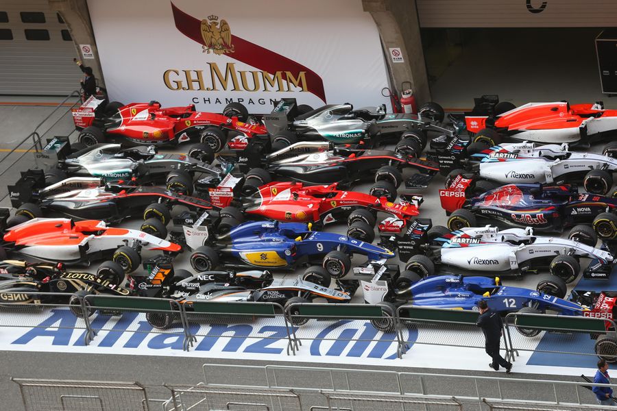 Cars in parc ferme after the race