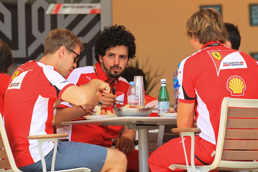 Sebastian Vettel is having lunch in the paddock