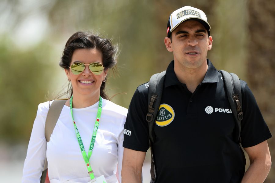 Pastor Maldonado arrives the paddock with his wife Gabriella Tarkany