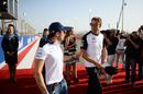 Jenson Button chats with Felipe Massa at the drivers parade
