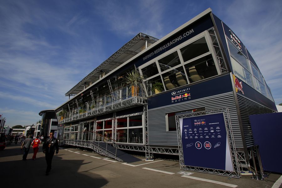 The Red Bull motorhome in the paddock
