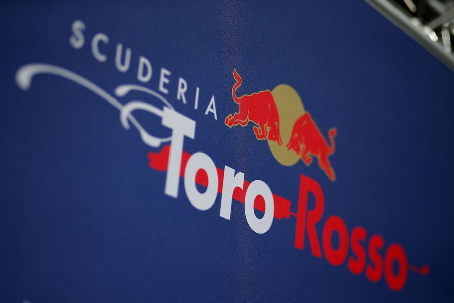 The Toro Rosso logo  in the paddock