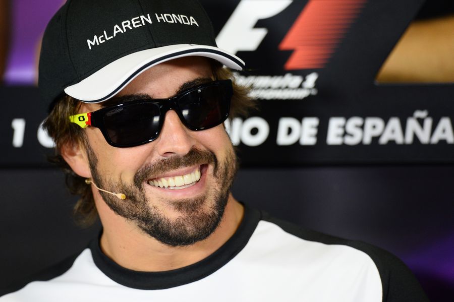 A smiling Fernando Alonso during the Thursday press conference