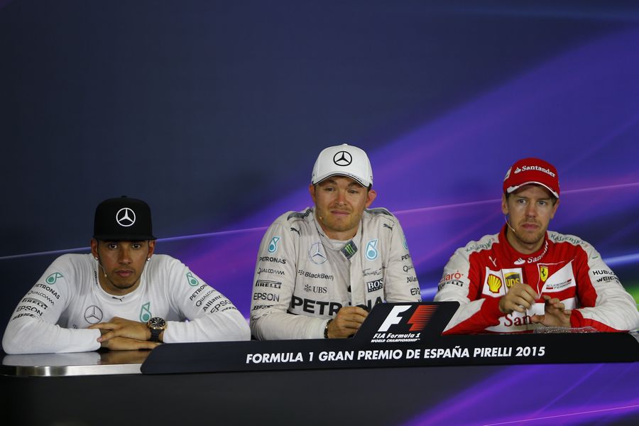 Nico Rosberg, Lewis Hamilton and Sebastian Vettel in the Press Conference after the race