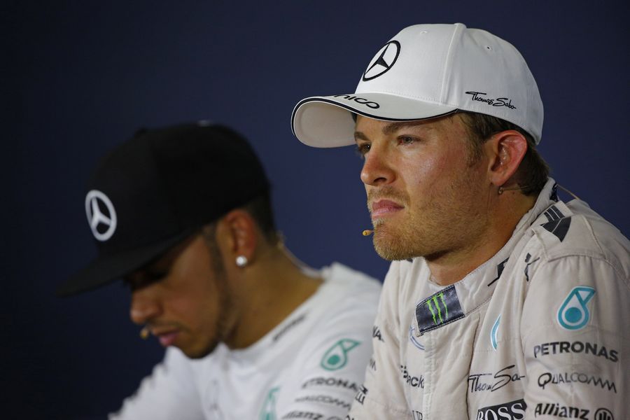 Nico Rosberg and Lewis Hamilton in the Press Conference after the race