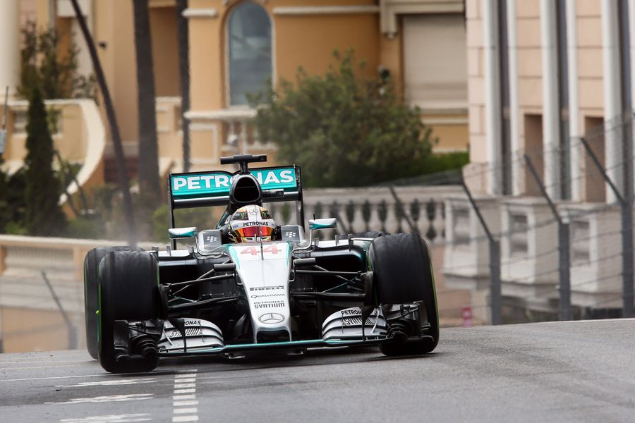Lewis Hamilton on the intermediate tyre