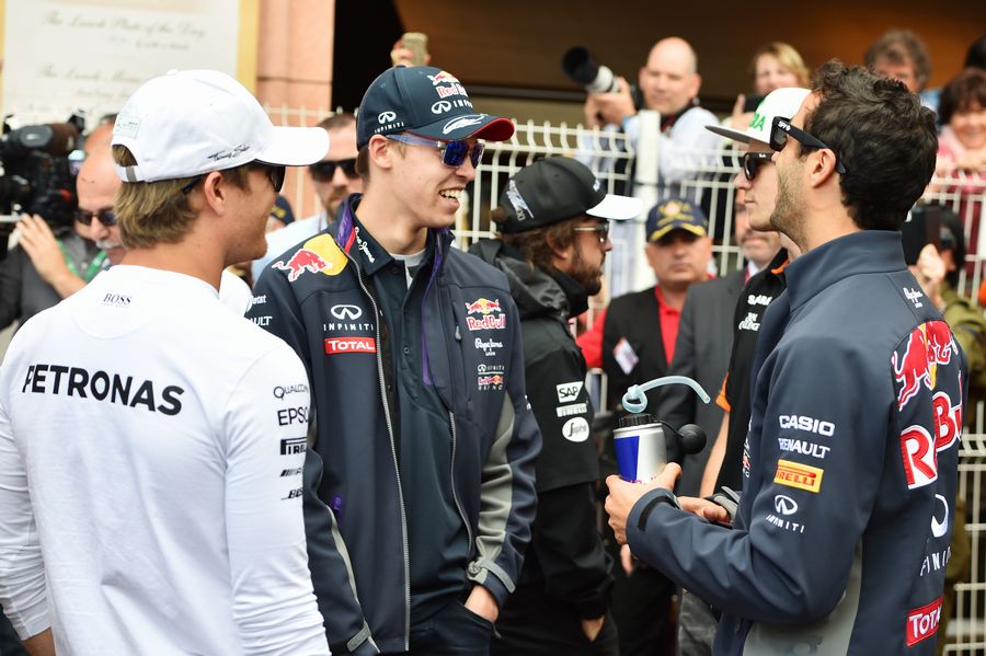 Nico Rosberg, Daniil Kyvat and Daniel Ricciardo before the drivers parade