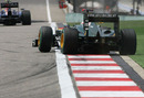 Jarno Trulli slides his Lotus through the final corner