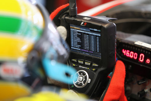Bruno Senna keeps an eye on the times from his cockpit