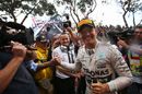 Nico Rosberg celebrates his win in the parc ferme