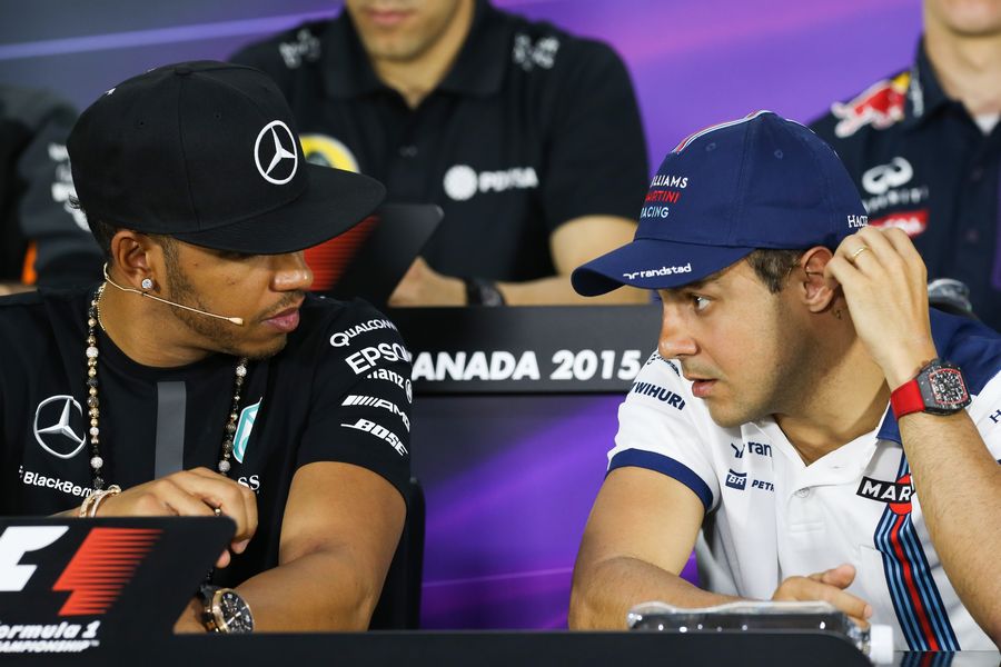 Lewis Hamilton Felipe Massa chat in the Thursday press conference