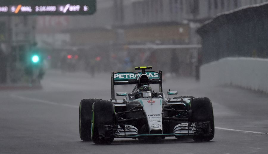 Nico Rosberg on intermediate tyres in the Mercedes