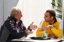 Helmut Marko talks to Cyril Abiteboul in the paddock