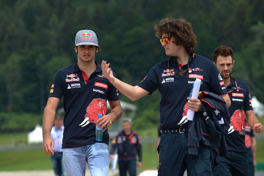 Carlos Sainz walks the Red Bull Ring with his engineer Marco Matassa