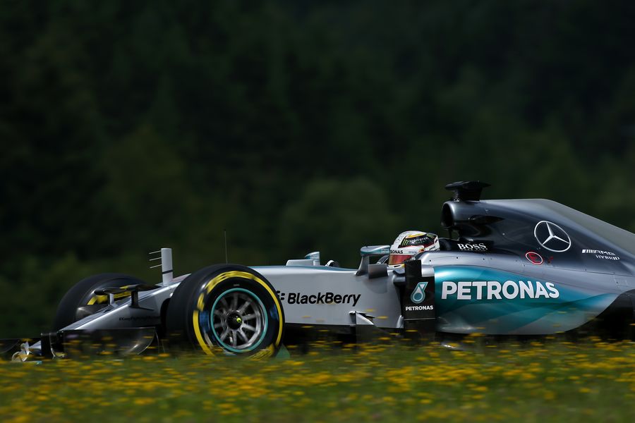 Lewis Hamilton puts the Mercedes through its paces