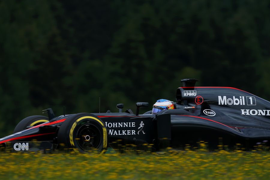 Fernando Alonso at speed in the MP4-30