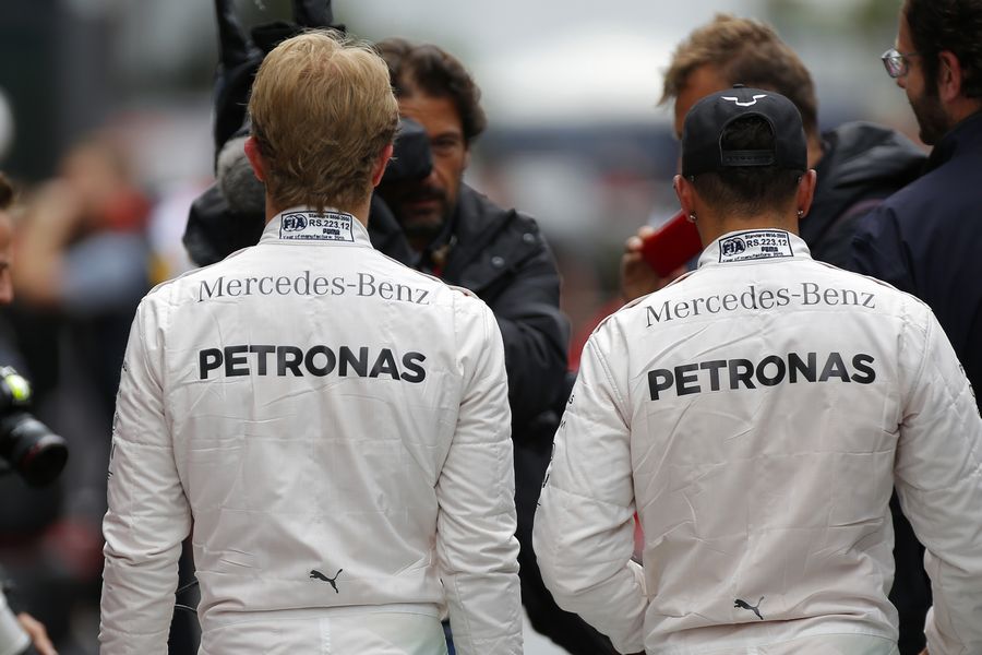 Nico Rosberg and Lewis Hamilton after qualifying
