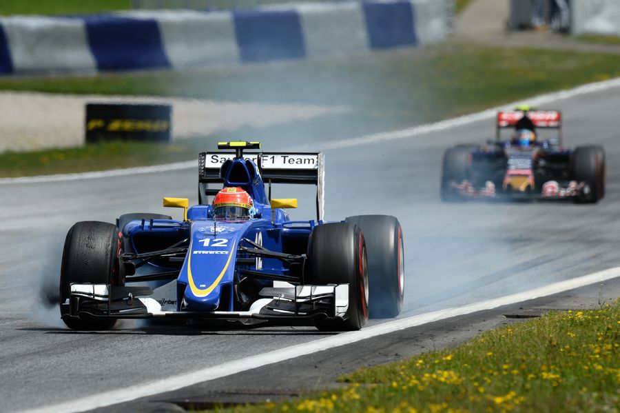 Brake dust from Felipe Nasr's front wheels