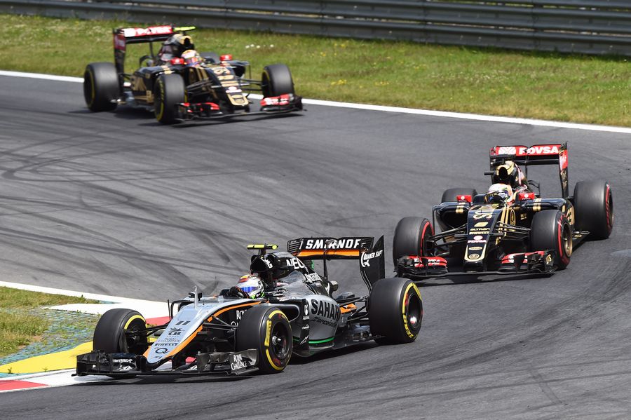 Sergio Perez leads Romain Grosjean and Pastor Maldonado 