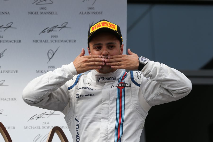 Felipe Massa celebrates on the podium