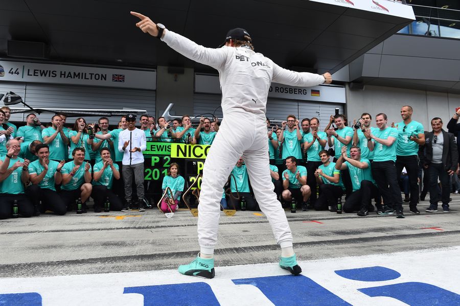 Nico Rosberg enjoys the moment with Mercedes