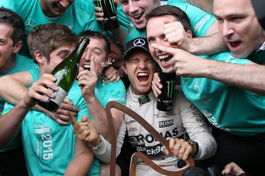 Race winner Nico Rosberg celebrates with his team