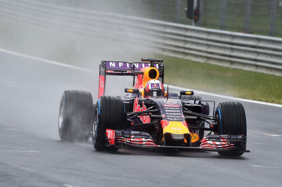 Pierre Gasly on track with a set of wet tyres