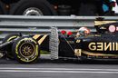 Romain Grosjean on track in the Lotus E23 with aero sensor