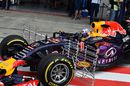 Daniel Ricciardo leaves the pit lane decked out with aero sensors