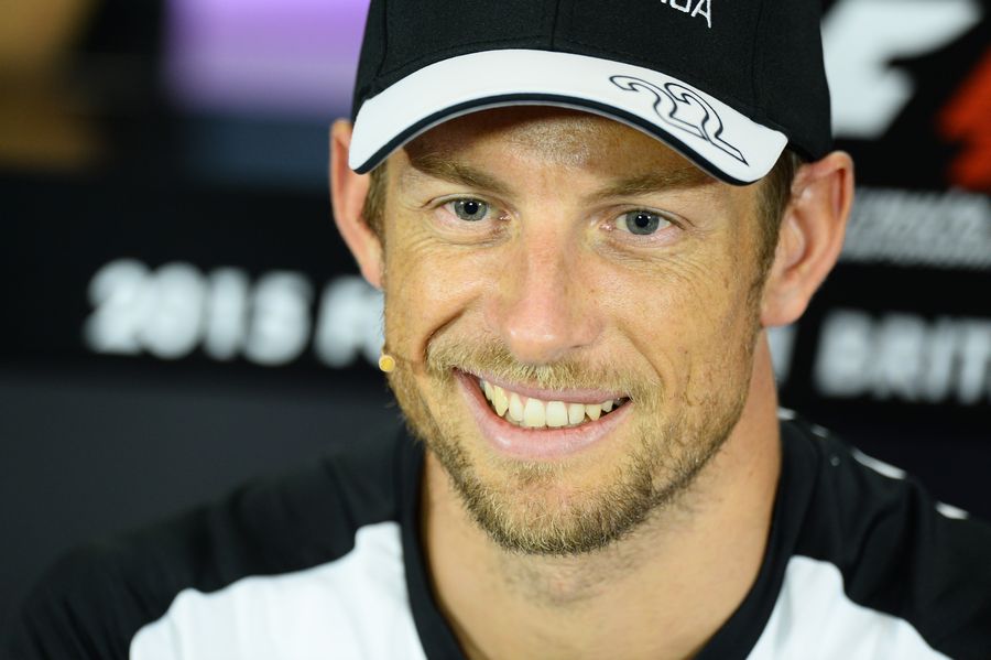 A smiling Jenson Button during the Thursday press conference