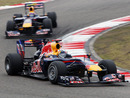 Sebastian Vettel leads Red Bull team-mate Mark Webber