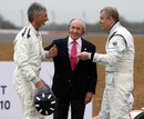 Prince Andrew shares a joke with BRDC president Damon Hill as Sir Jackie Stewart looks on