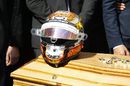 Jules Bianchi's helmet placed on the end of his coffin