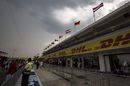 Thunderstorm approaching over pit lane