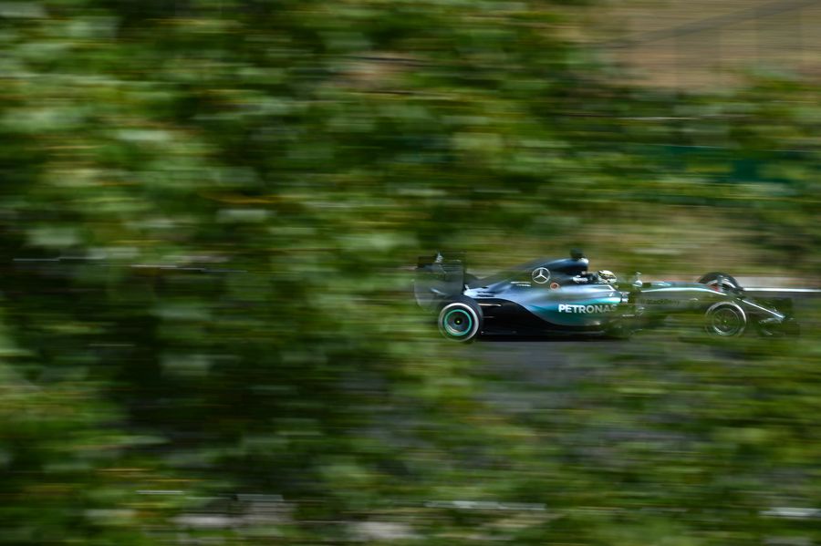 Lewis Hamilton puts the Mercedes through its paces