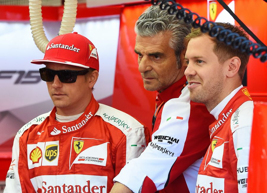 Kimi Raikkonen, Maurizio Arrivabene and Sebastian Vettel