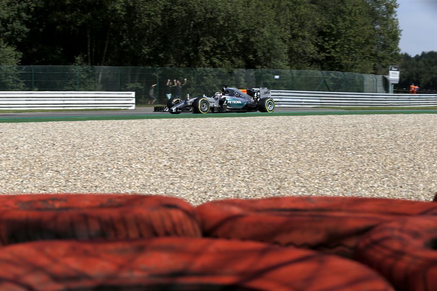 Lewis Hamilton puts the Mercedes through its pace