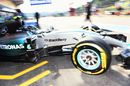 Nico Rosberg pulls out of the Mercedes garage