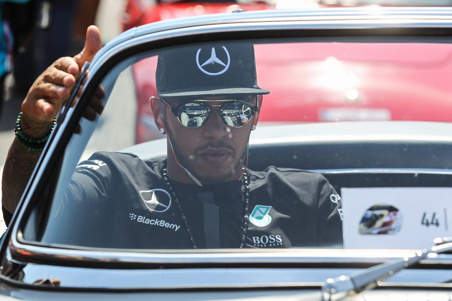 Lewis Hamilton on the drivers parade