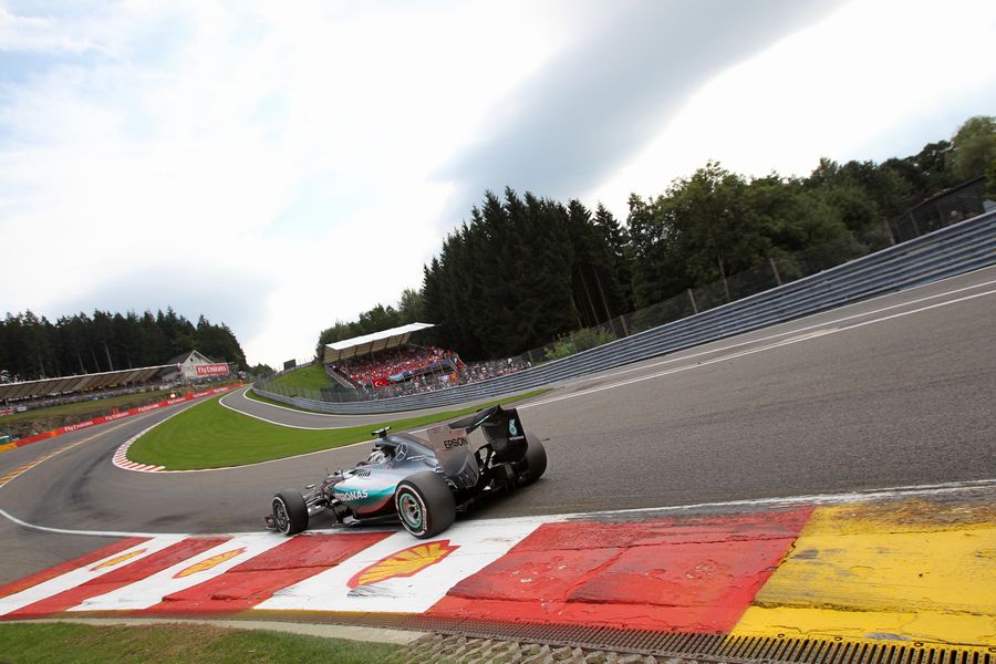 Lewis Hamilton accelerates up Eau Rouge