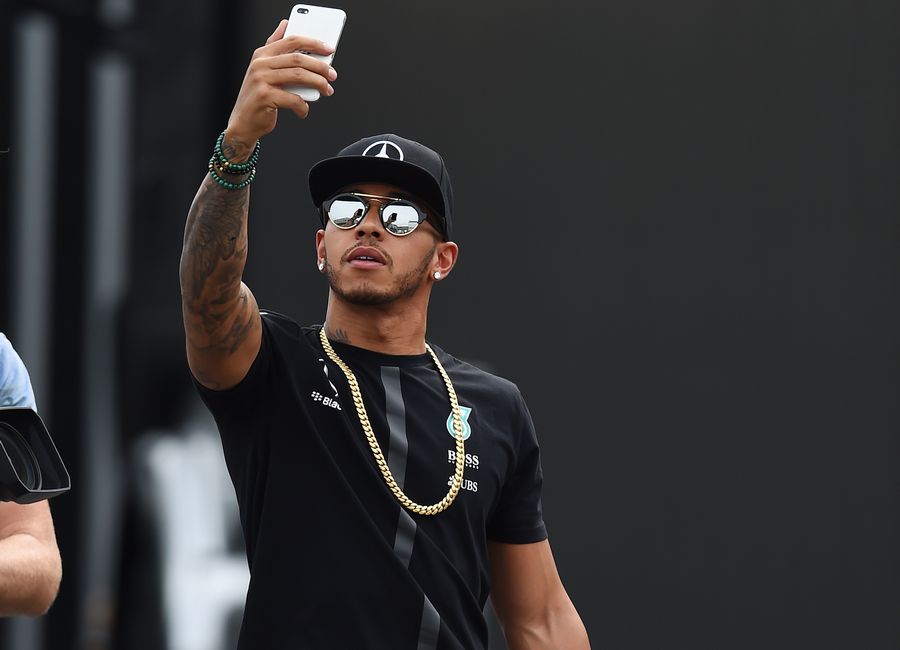Lewis Hamilton takes a selfie at Monza