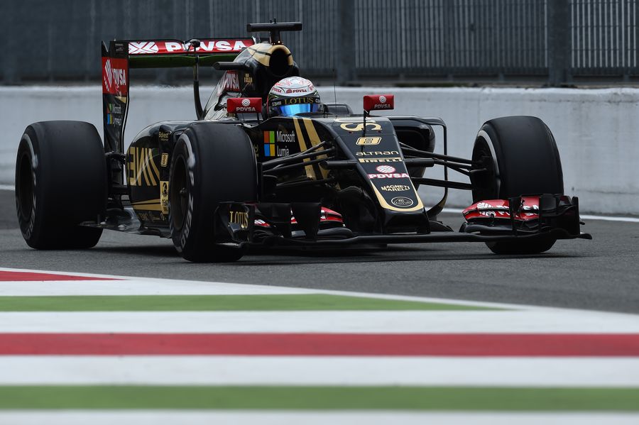Romain Grosjean gets some mileage in the Lotus