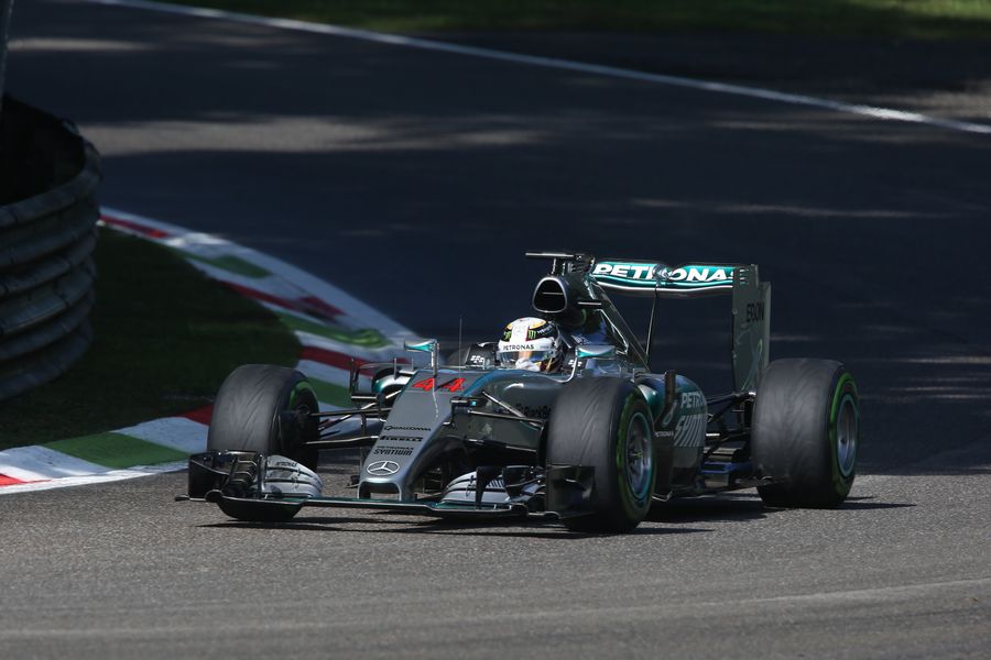 Lewis Hamilton on the intermediate tyre