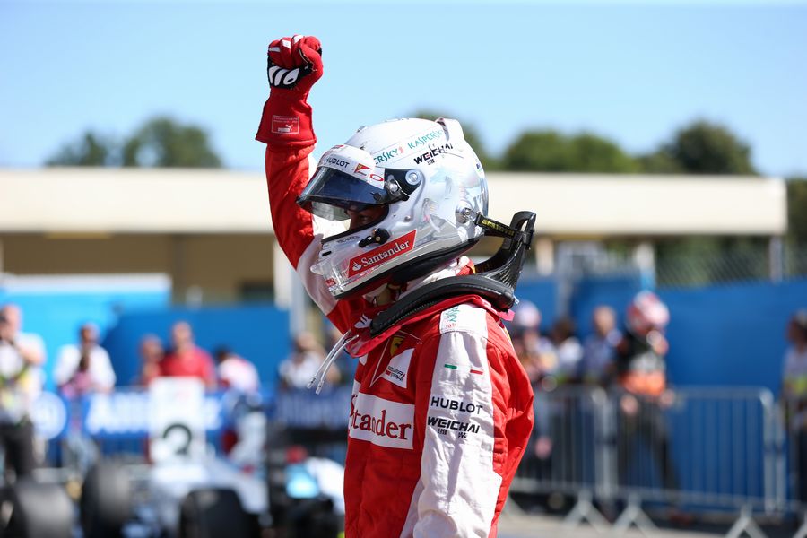 Sebastian Vettel celebrates the second finish in Monza