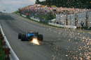 Sparks fly down the pit straight