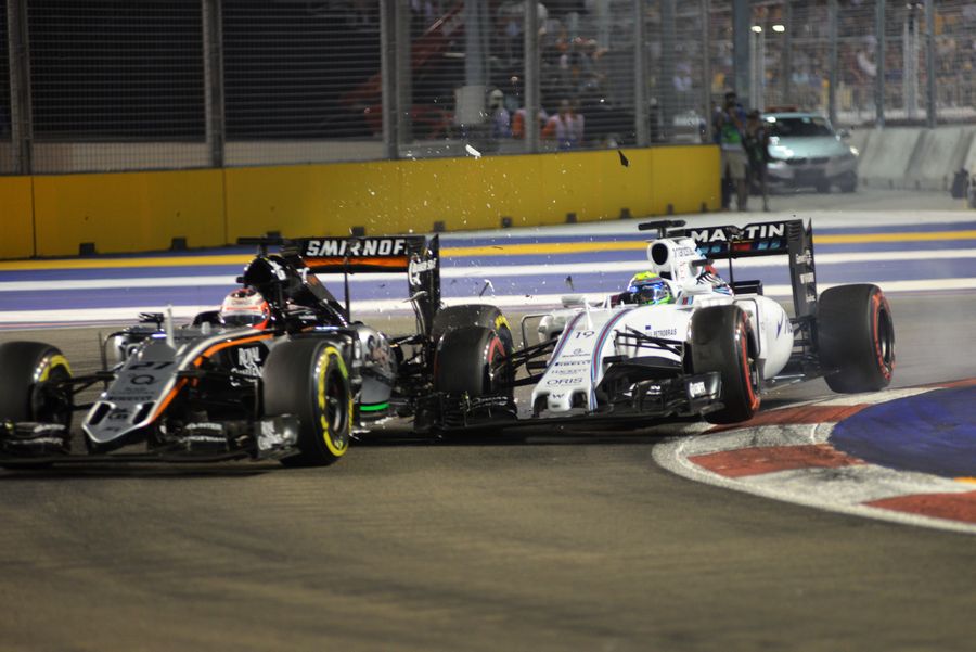 Nico Hulkenberg and Felipe Massa collide