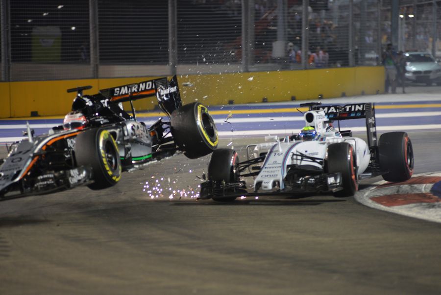 Nico Hulkenberg's race ends with his collision with Felipe Massa