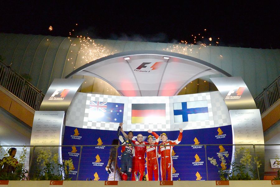 Top three drivers celebrates on the podium