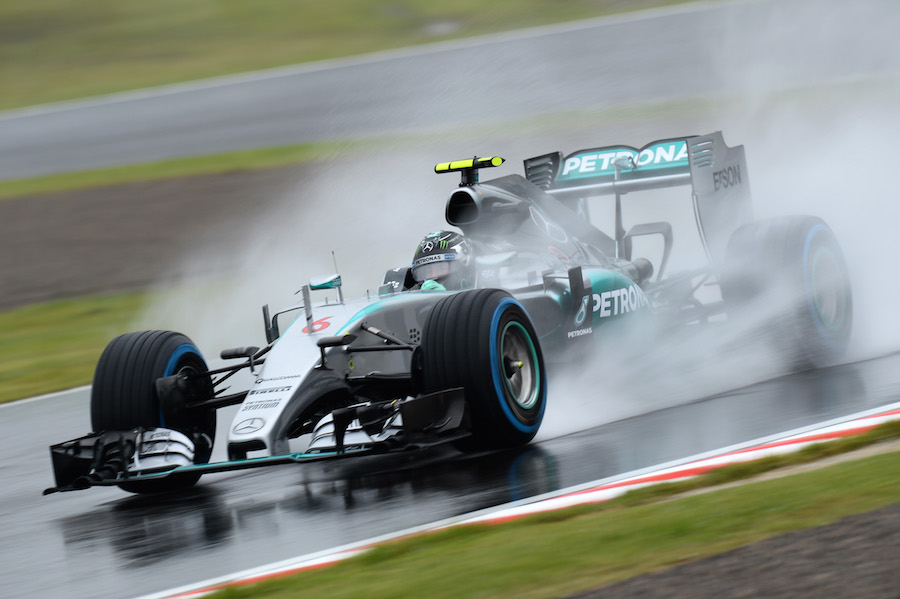 Nico Rosberg on track in wet condition