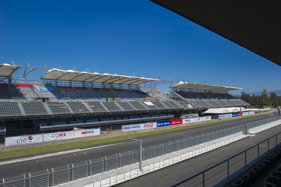 Grandstand and track view at Autodromo Hermanos Rodriguez